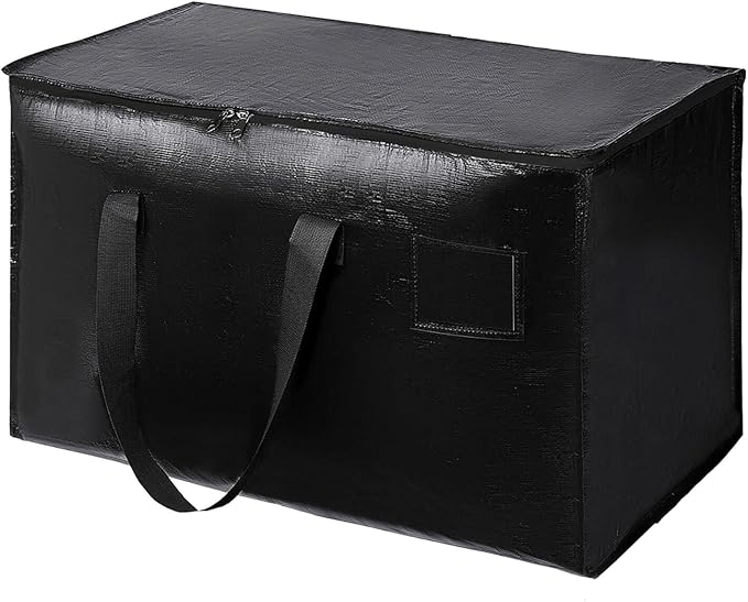 1 Pack Large Moving Bags with Zippers & Carrying Handles, Heavy Duty Storage Tote Moving Boxes ，Space Saving (Black, 1 Pack)
