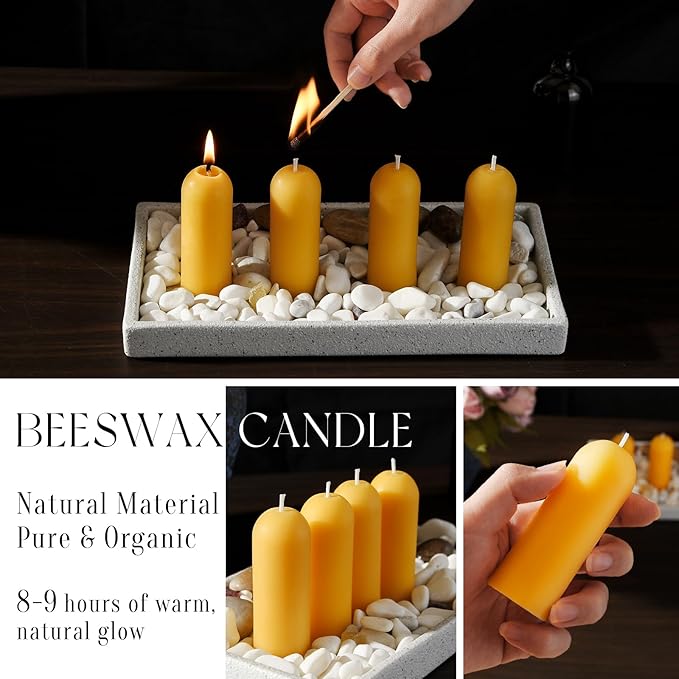 30 Pack Natural Thin Beeswax Pillar Candles - 1.3 inch Wide Dripless Bees Wax Candles, Smokeless Clean Burning for Home, Meditation, Relaxation, Emergency & Power Outages (Premium Yellow Beeswax)