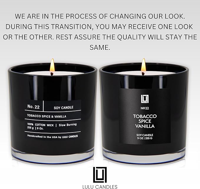 Lulu Candles | Tobacco, Spice & Vanilla | Luxury Scented Soy Jar Candle | Hand Poured in The USA | Highly Scented & Long Lasting (9 Oz.)