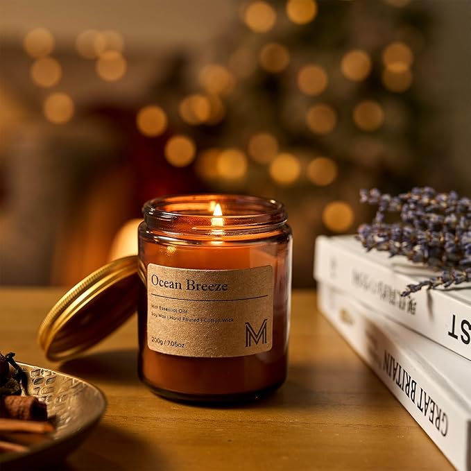 M&SENSE Oceanic Breeze Scented Christmas Candle Gift, Aromatherapy Candle Set for Women, Soy Wax Candles Home Scented, Long Lasting Amber Jar Candles Gift for Christmas, Thanksgiving, Holiday