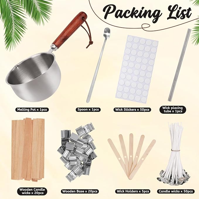 Candle Wicks for Candles Making,Including Melting Pot,2 Types Candle Wick,Wick Stickers,Wick Holders,Wick Placing Tube,All-in-One Starter Set for DIY Soy, Beeswax, Paraffin Candles