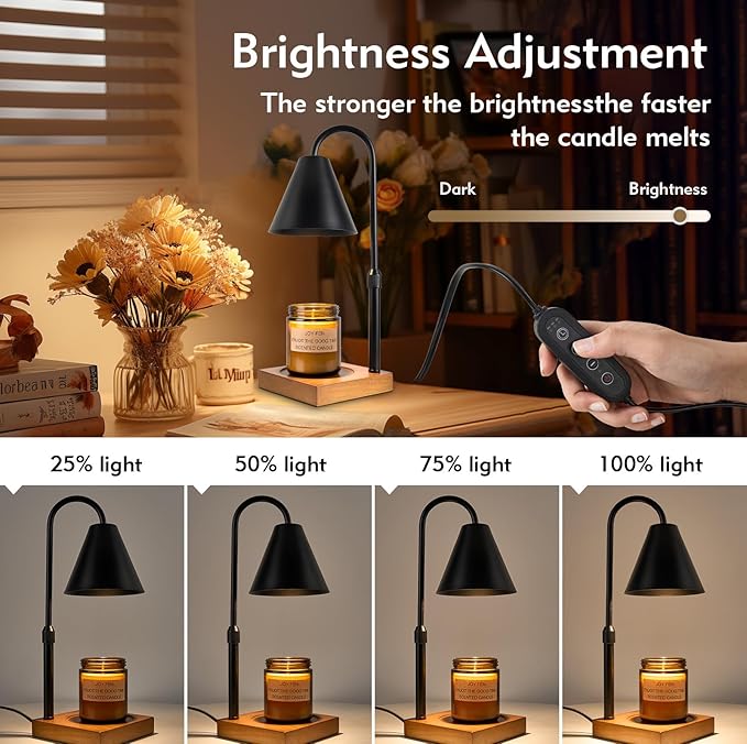 Electric Candle Warmer Lamp with Timer: Candle Warmer Lamp Adjustable Height for All Size Jar Candles, Dimmable Candle Warmer Light with 2 Bulbs for Bedroom Home Decor, Gifts for Women, Black
