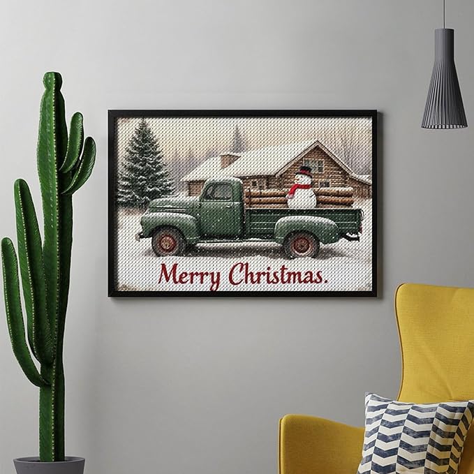 AIVKIEJK Diamond Painting Kits for Adults - Christmas Truck with Snowman & Cabin Winter Painting DIY 5D Full Drill Diamond Dots Paintings with Diamonds Gem Art and Crafts Home Decor 8"x12"
