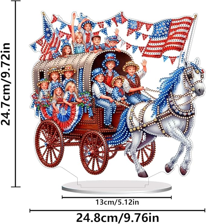 ARTopet DIY Diamond Desktop Ornament US Independence Day Special Shaped Crystal Double Sided Pattern Single Sided Diamond Art Painting Tabletop Home Ornaments Decor-Horse Carriage