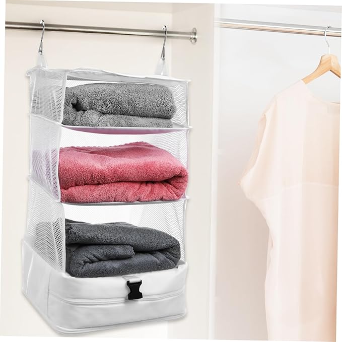 PartyKindom Hanging Packing Cube Organizer Portable Cloth Shelf Organizer for Travel Daily Use Compact Storage Bag with Hooks Buckles Ample Space for Clothes Accessories