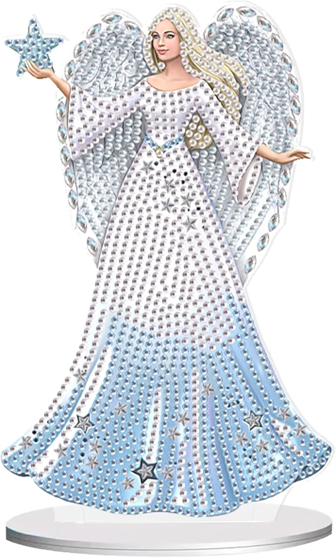 antor DIY Diamond Painting Desktop Ornament Kit, Angel Figurine Acrylic Tabletop Diamond Art Decoration for Adults, Special Shape Crystal Diamond Painting Table Top Home Office Decor