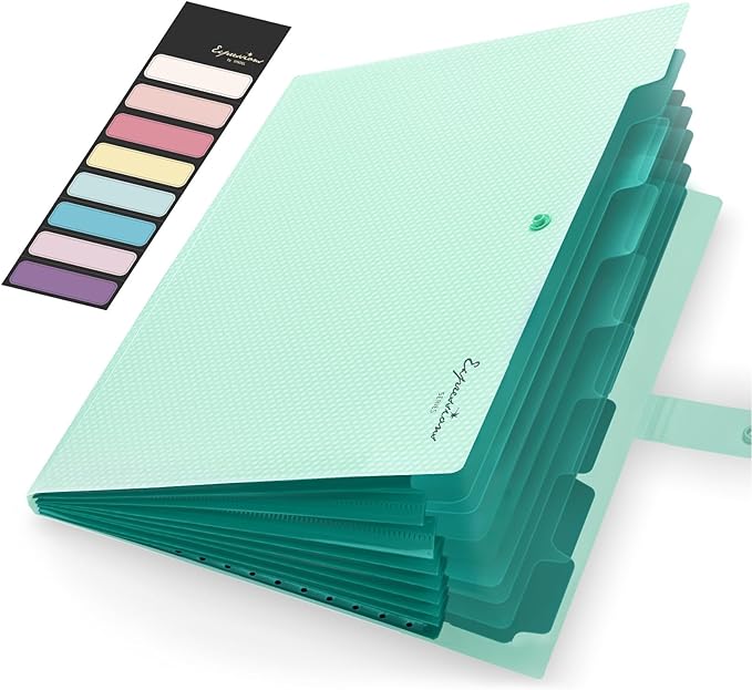 Sooez Accordion File Organizer, Letter Size Expanding File Folder with Labels, 8 Pocket Folders for Document, Portable Paper Bill Receipt Organizer for Home School Office Supplies, A4 Size, Green