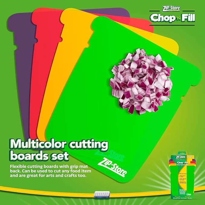 Chop n Fill - Flexible Meat Cutting Boards Set, BPA Free Plastic Chopping Board, Non Slip Mini Camping Cutting Mat, Dishwasher Safe - Perfect Chopping Boards for Kitchen - Set of 4