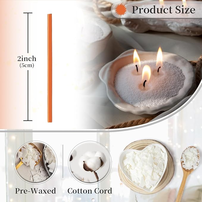 Pearled Candle Wick 2.2 Inch Orange Cotton Wicks 100-Pack - Premium Metal-Free & Lead-Free Candle Wicks for Candle Making