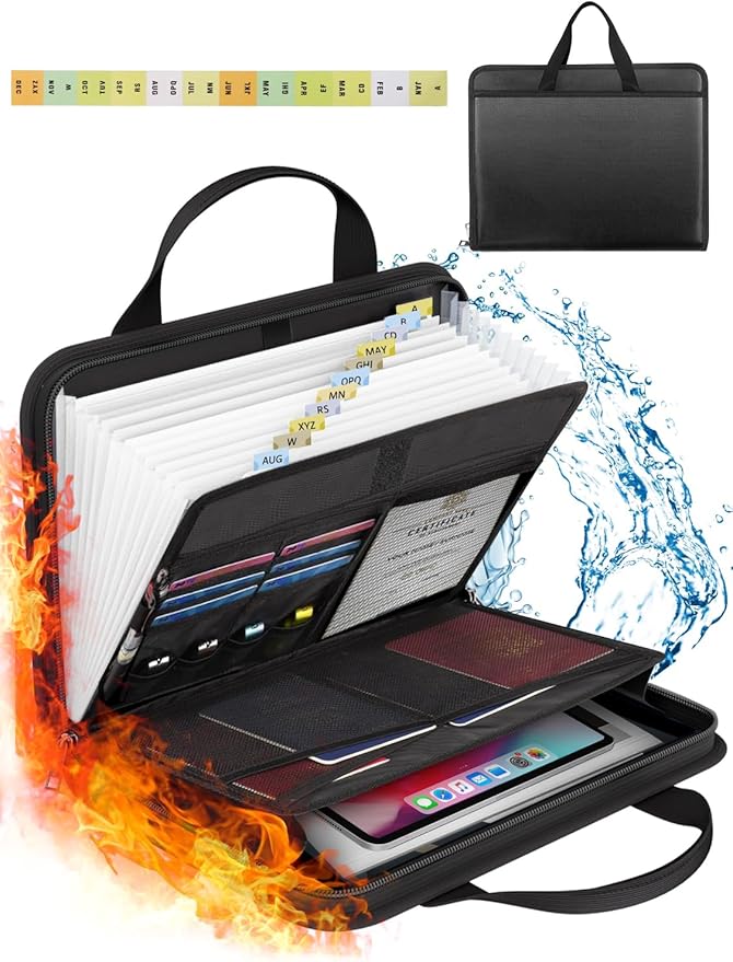 onvvippiv Important Document Organizer Folio Accordion File Organizer Fireproof Expanding File Folder Storage Box with Zipper Labels 13 Pockets for Business Office Receipt Travel