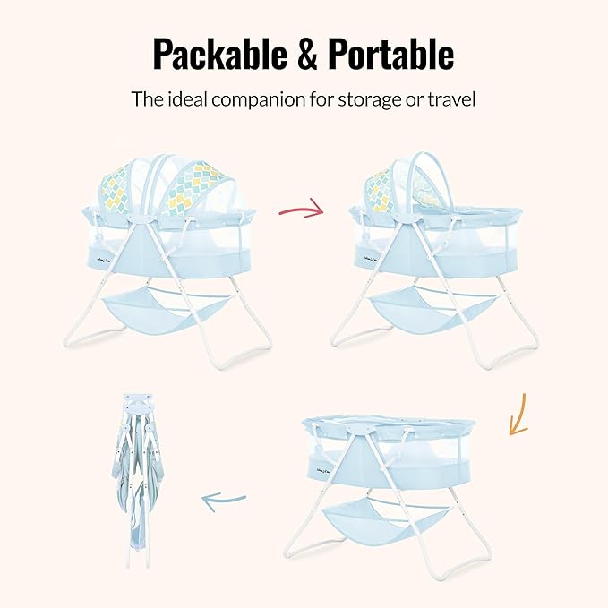 Dream On Me Karley Bassinet for Newborns, Award-Winning National Parenting & Mom’s Choice Winner, Portable Lightweight Bassinet with Adjustable Canopy, Dual-Sided Mattress & Storage Bag - Aqua