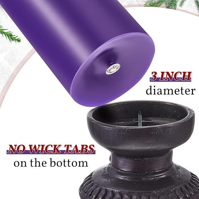 Amylove 4 Pcs 3 x 8 Inch Advent Pillar Candles Set Pink Purple Christmas Unscented Lasting Burning Church Candles for Advent Wreath Holiday Gifting