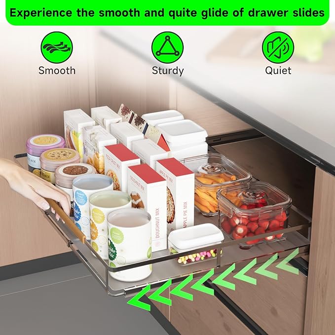 Expandable Pull Out Drawers for Cabinets, Kitchen Cabinet Slide Out Shelves, Adjustable Roll Out Drawers, Stainless Steel, Small 2 Pack, (10.5"-16") W * 22.7"D