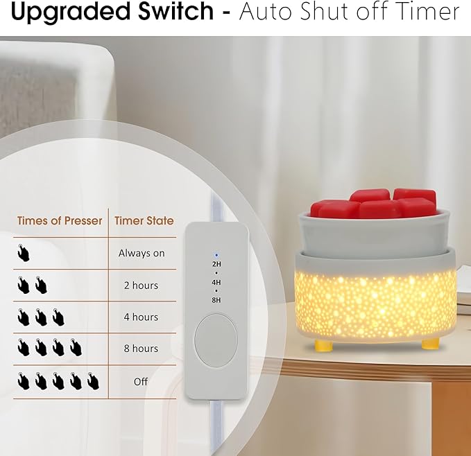 Wax Melt Warmer with Timer (PTC Heating) Upgraded Version Ceramic 3-in-1Burner Electric Candle Warmer for Scented Wax Melter Home Fragrance and Auto Shut Off Home Aromatherapy