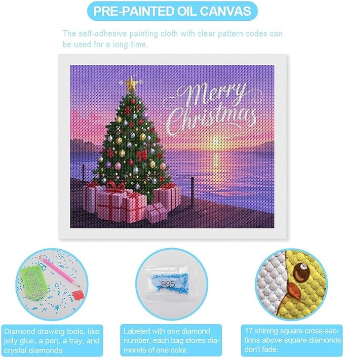 AIVKIEJK Diamond Painting Kits for Adults - Merry Christmas Coastal Winter Beach Painting DIY 5D Full Drill Diamond Dots Paintings with Diamonds Gem Art and Crafts Home Decor 16"x20"