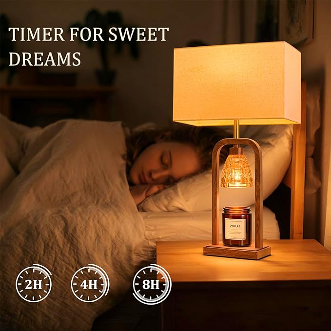 PoKat Electric Candle Warmer Lamp Farmhouse, Wood-Like Candle Lamp Warmer with Timer Dimmer, Wax Light Warmer Lamp Jar Candles, Table Lamp House Warming New Home Decor for Bed Living Room