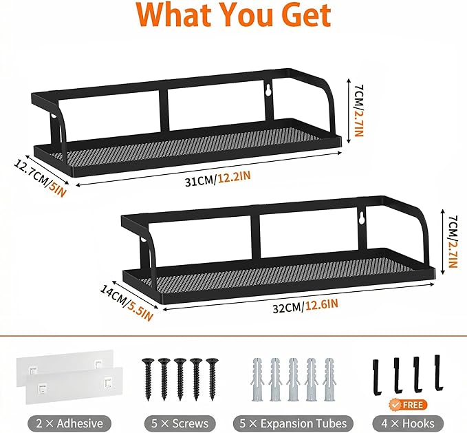 PUSDON Metal Wall Hanging Basket 2 Packs DIY Suitable for Multiple Scenes - Black Hollowout 12.6in