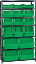Quantum Storage Systems MSU-16-MIXGN Solid Heavy Duty 7 Shelves 16 Magnum Green Bins 75" H x 42" W x 18" D