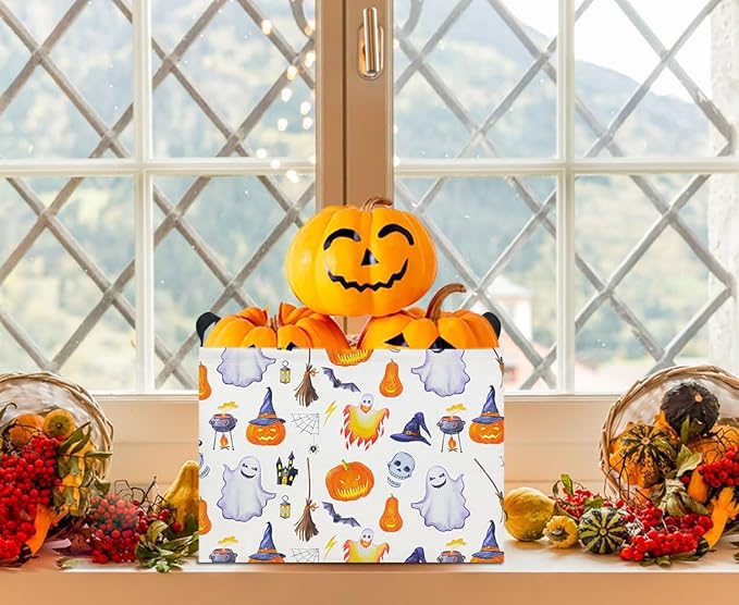Rectangle Storage Basket with Handles,Collapsible Storage Bin,Books Box,Gift Basket(Watercolor Ghost)