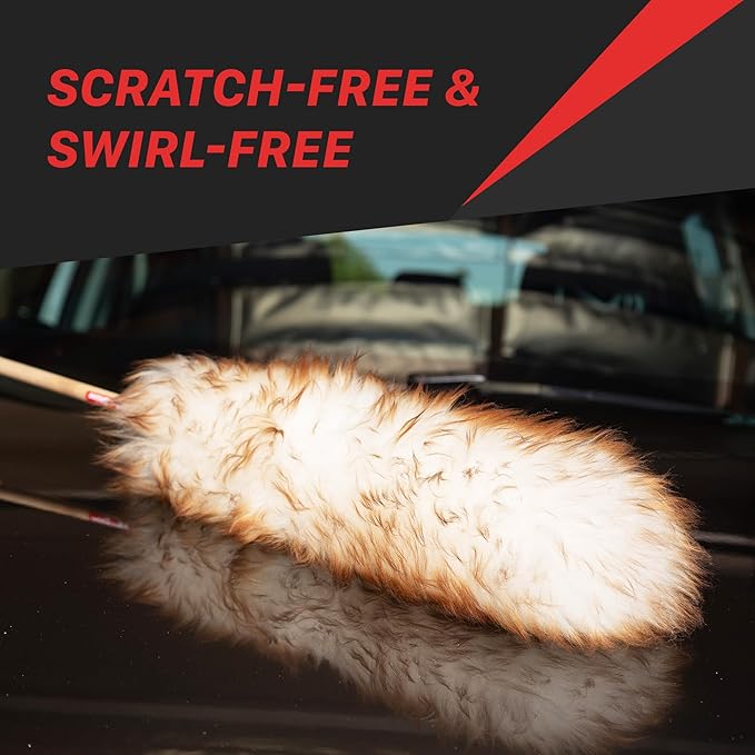 Maxshine Universal 100% Lambswool Detailing Duster with Wooden Handle | Premium Ultra-Soft High-Density Wool Head (3.5”) | Gentle Car Cleaning Brush for Dusting Interior & Exterior Surfaces