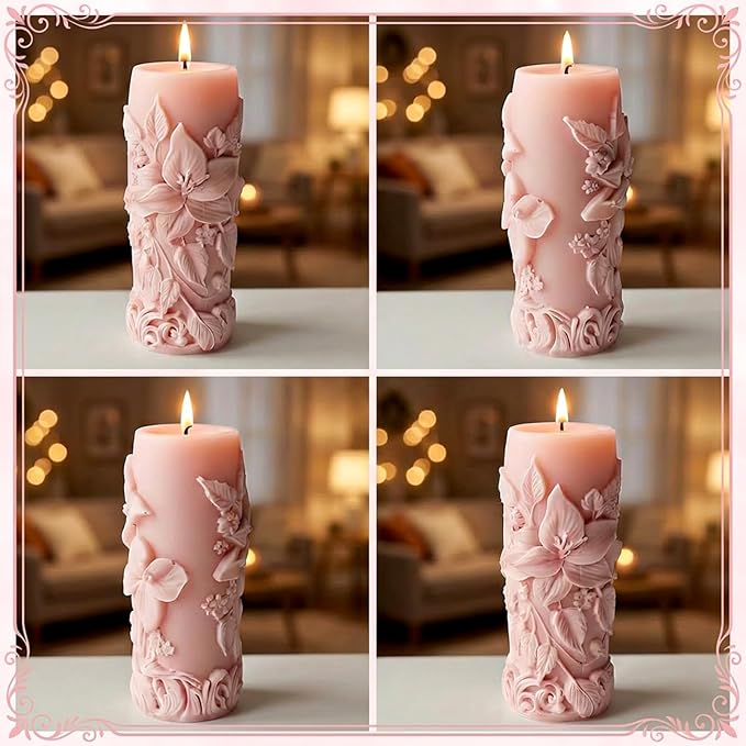 Candle Molds for Candle Making Flower Molds for Candles Resin 3D Lily Embossed Candle-Mold for Candles Making DIY Craft Wedding Party