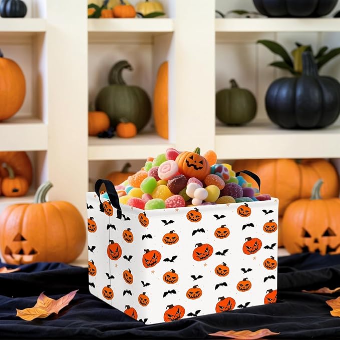 Large Halloween Basket Gift Personality Pumpkin Ghost Parties Decor Kid Trick or Treat Basket for Boys and Girls Rectangular Storage Bin Box (Pumpkin Bat)