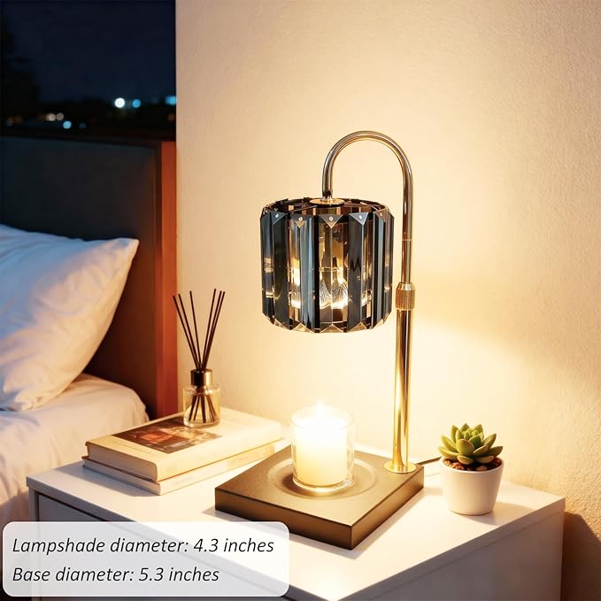 Yuichoy Candle Warmer Lamp with Timer, Dimmable Electric Candle Wamer Adjustable Height, Gifts for Women Mom, Glass Modern Candles Melter Lamp, Black