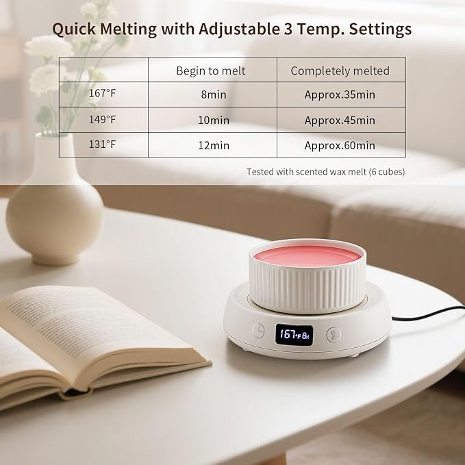 Wax Melt Warmer 3-in-1 Candle Warmer, Electric Scented Wax Melter Fragrance Wax Cube Burner for Home Bedroom Office, 8H Auto Shut Off 3 Temperature Setting (White)
