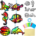 Qyeahkj 36 Set Sea Animal Suncatcher Crafts for DIY Under The Sea Window Tissue Paper Craft Kit Ocean Animal Hanging Decor for Summer Home Activity Art Project Birthday Party Favor Gift