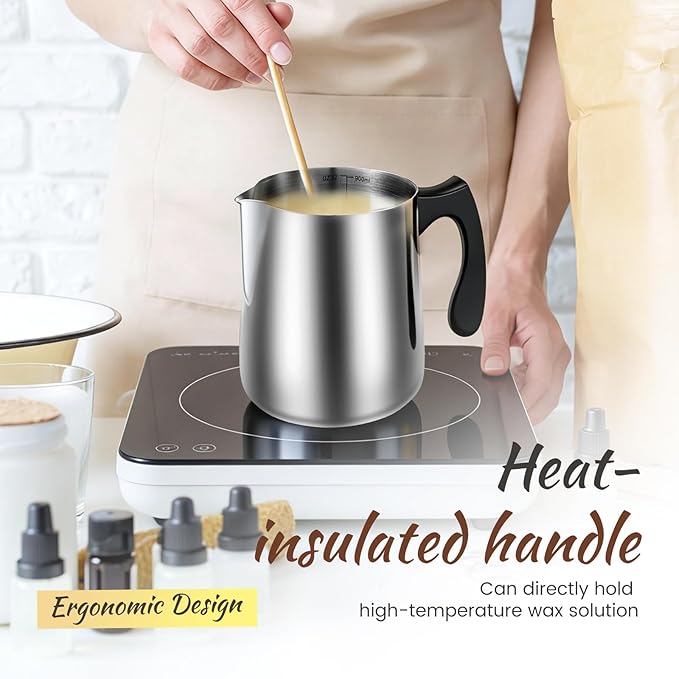 32 oz Stainless Steel Candle Making Pouring Pot, Wax Melting Pouring Pitcher with Insulated Plastic Handle and Dripless Spout for Candle Lover(black)