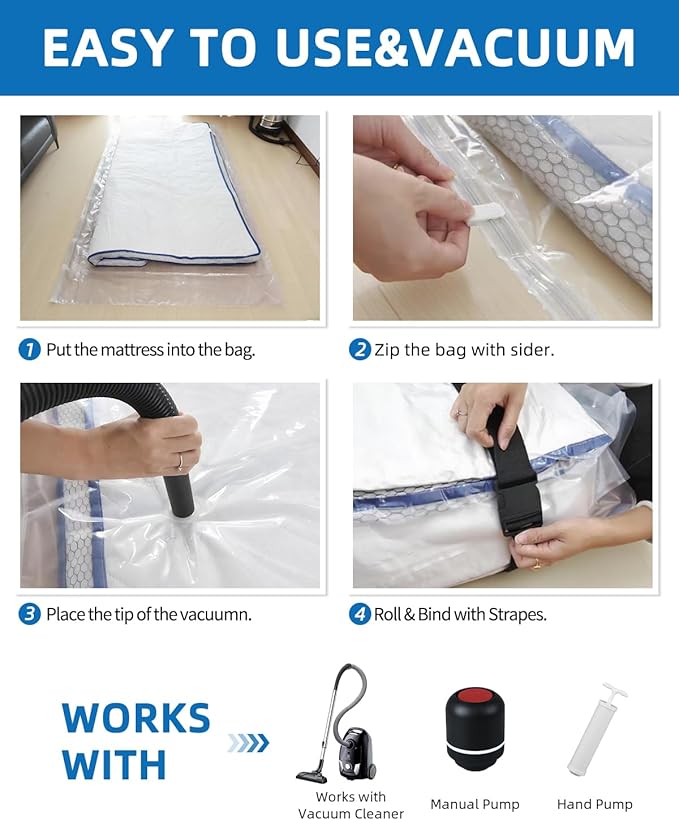 Vacuum Storage Bags for moving, Vacuum Seal Bags for Memory Foam, Latex, Clothing & Bedding, Space Saver Bags for Organization and Storage(XX-Large)