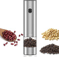 Electric Pepper Grinder & Salt Mill - Battery Operated Stainless Steel Body with Transparent Container LED Light One-Hand Operation Push-Button Switch Adjustable Coarseness Easy Refill & Clean