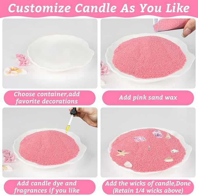 Sukh Pink Candle Sand Wax with Wicks and Wick Tabs- 450g DIY Pearled Candle Wax, Refillable Pearled Sand Candles with Wicks, for Valentine's Day, Wedding, Dating