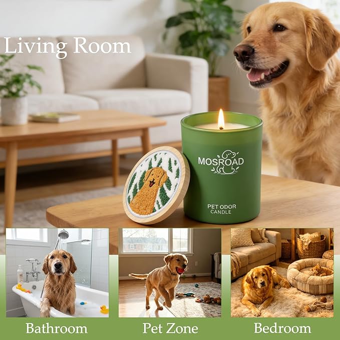 Pet Odor Eliminator Candle – Lavender & Green Tea, 60-Hour Long Burn Time, Plant Based Pet Safe Soy Wax Candles for Home Scented, Cat & Dog Friendly Odor Eliminating Candle Gift