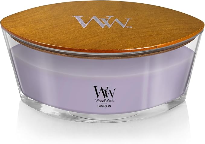 WoodWick Lavender Spa Gifts for Women and Men, 16 oz Ellipse Candle with Crackling Wick