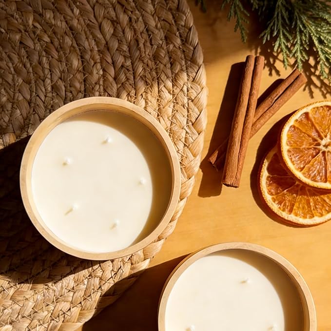 Scented Candle - Sandalwood & Cinnamon, 21 oz. 3 Wick Scented Candle Made with Coconut Oil and Soy Blend Wax | Acacia Wood lid