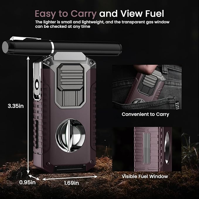 5-in-1 Butane Torch Lighter with Punch, Holder, Draw Enhancer and Tool, Windproof Triple Flame Lighters Gift for Men, Multifunctional Accessories Cool Lighters for Candles, Travel, Outdoor