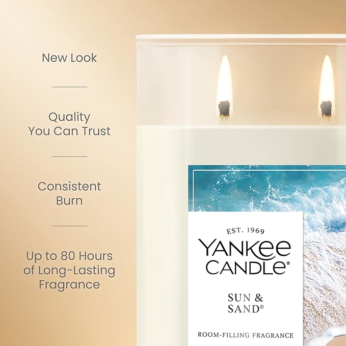 Yankee Candle Large Tumbler Scented Candle with up to 80 Hour Burn Time, Premium Plant Wax Blend for Consistent Burn, 20 oz Tumbler Candle with Room Filling Fragrance, Sun & Sand
