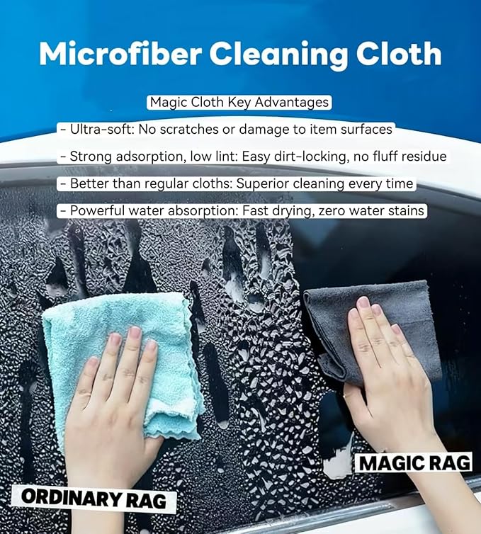 Thickened Magic Cleaning Cloths - 5 Pack Premium, Streak/Lint/Scratch-Free for Cars, Ultra-Absorbent Reusable Rags for Screens, Glass, Windows, Kitchen & Mirror, Durable, Gray (11.8''x11.8'')