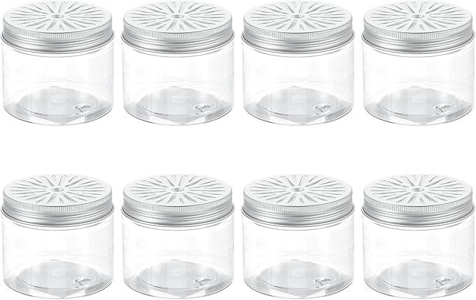 HARFINGTON 8 Pcs Empty Scent Beads Storage Container 5oz/150ml Air Freshener Tins Round Refillable Spice Containers Plastic Jars Sample for Air Freshener Candles Travel Storage