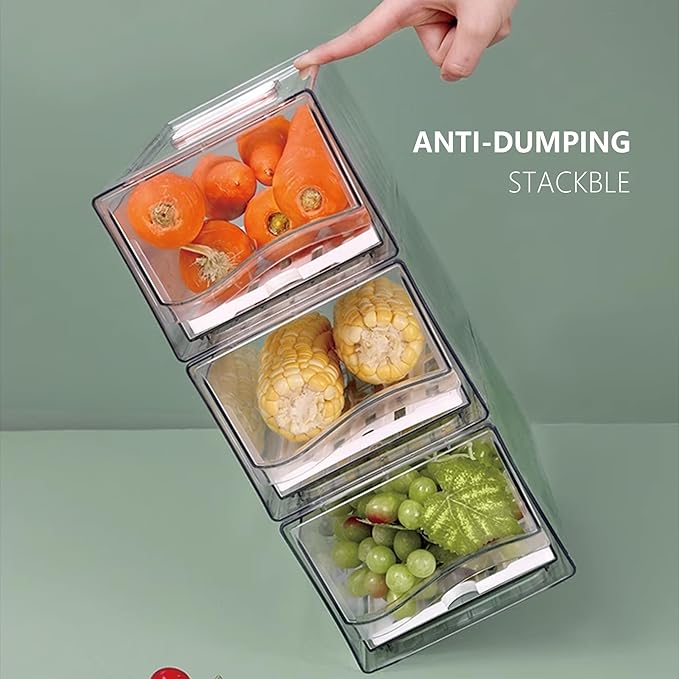 2 Pack Fruit Storage Containers for Fridge, Stackable Refrigerator Organizers and Storage,Reusable Storage Containers Clear Fridge Drawer for Produce,Vegetable in Home Kitchen, Restaurant,BPA-Free