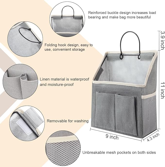 LYroo 2 Pack Wall Hanging Bag Organizer Basket with Pockets for Bathroom Bedroom Kitchen Dorm Room Essentials Rv Storage and Organization (Gray)