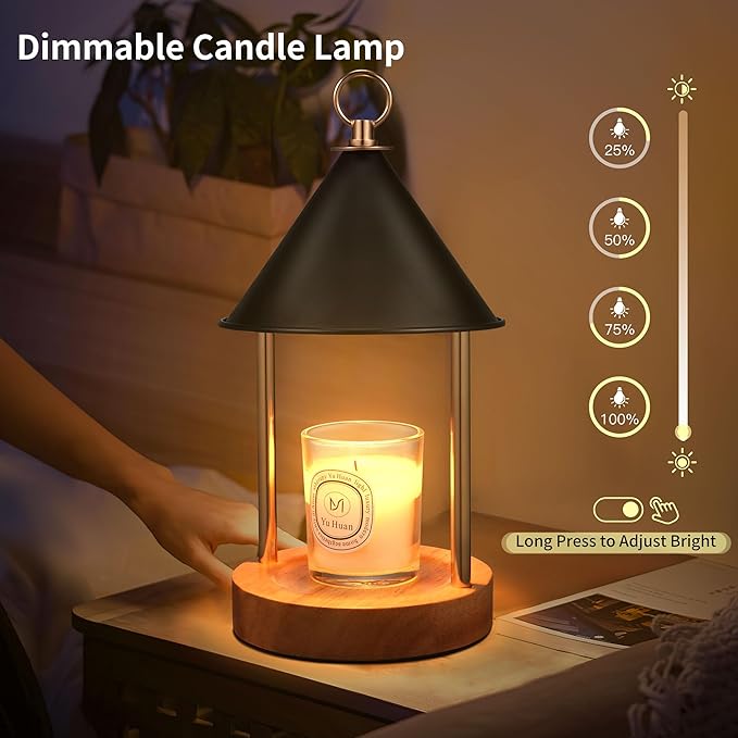 OGACFO Candle Warmer Lamp with Timer and Dimmable, Birthday Gifts Women Mom, Flameless Wax Warmer with Anti-Scald Bi Metal Shade for Jar Candles, Includes 2 Bulbs, Home Decor (Black)