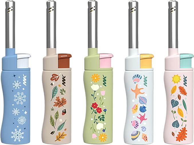 MK Candle Lighter, Butane Refillable Wind-Resistant Flame, 4-Pack for BBQ, Camping, Outdoor Use (Season-5pc)