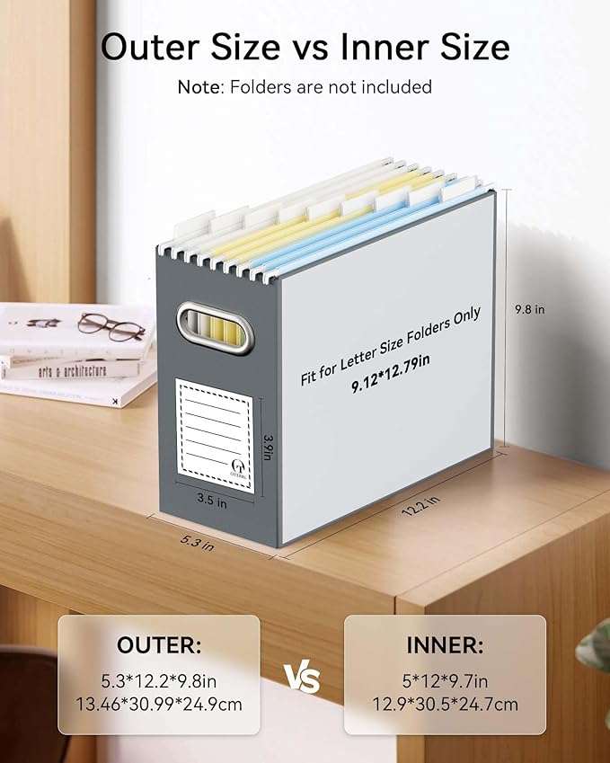 Oterri Cardboard File Organizer Box for Hanging File Folders Letter Size,File Box for Computer Desk,File Cabinet,Working Home,Office,Classroom (Dark Grey, Letter Size - 8 Packs)