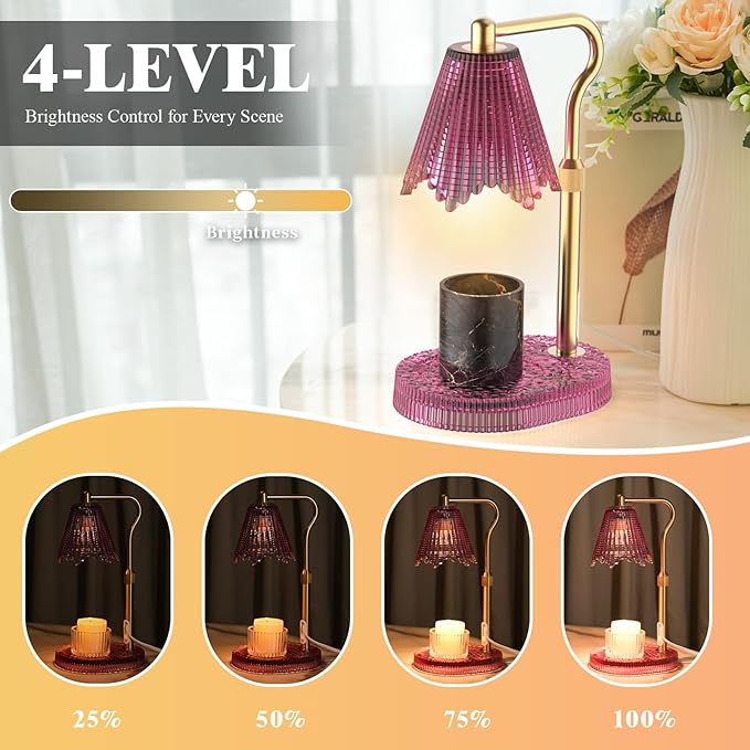 Candle Warmer Lamp with Timer & Dimmable 4-Level Brightness - Adjustable Height,for New Home Bedroom, Gifts for Women (Pink)