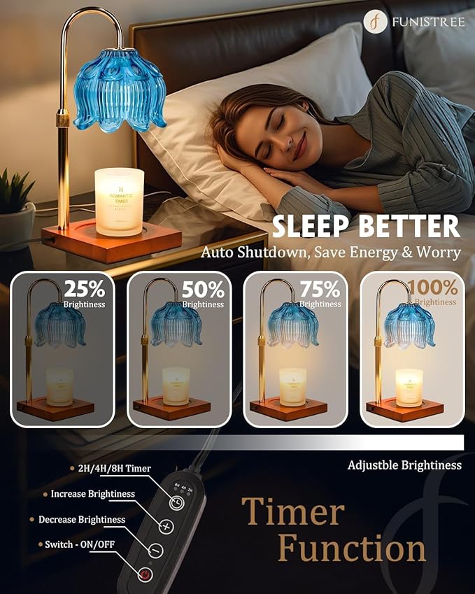 Blue Candle Warmer Lamp with Timer Dimmable, Adjustable Height Mothers Day Birthday Gifts for Women Mom, House Warming Gifts New Home Room Decor, Lotus Flower Candle Lamp Warmer for Jar Candle