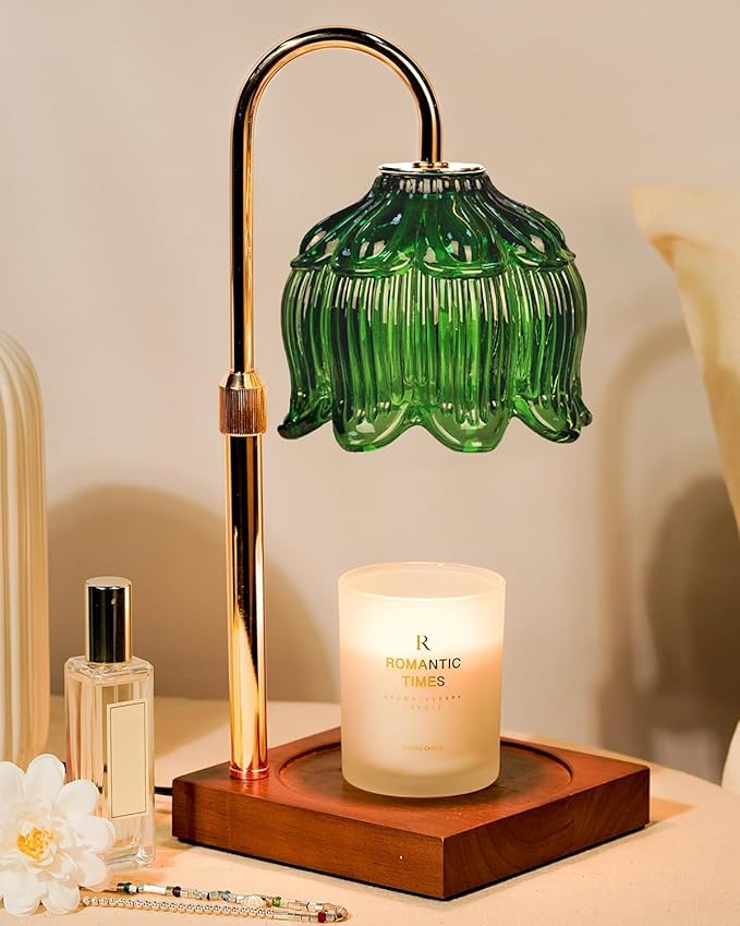 Green Candle Warmer Lamp with Timer & Dimmer, Candle Lamp Warmer Adjustable Height, Mothers Day Birthday Gifts for Women Mom, House Warming New Home Decor,Lotus Flower Wax Warmer for Jar Candles