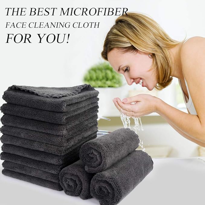 SUNLAND Microfiber Face Cloth Reusable Makeup Remover Facial Cleansing Towel Ultra Soft Face Washcloth 12inchx12inch 12 Pack Dark Grey