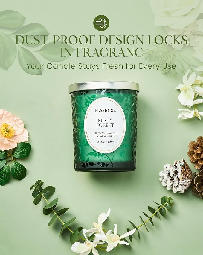 M&SENSE Eucalyptus Pine Soy Candle, Cracking Wooden Wick 18oz 100 Hours Slow Burning Non Toxic, Winter Aromatherapy Candle for Home Fragrance Relaxation, Housewarming Gifts for Men & Women